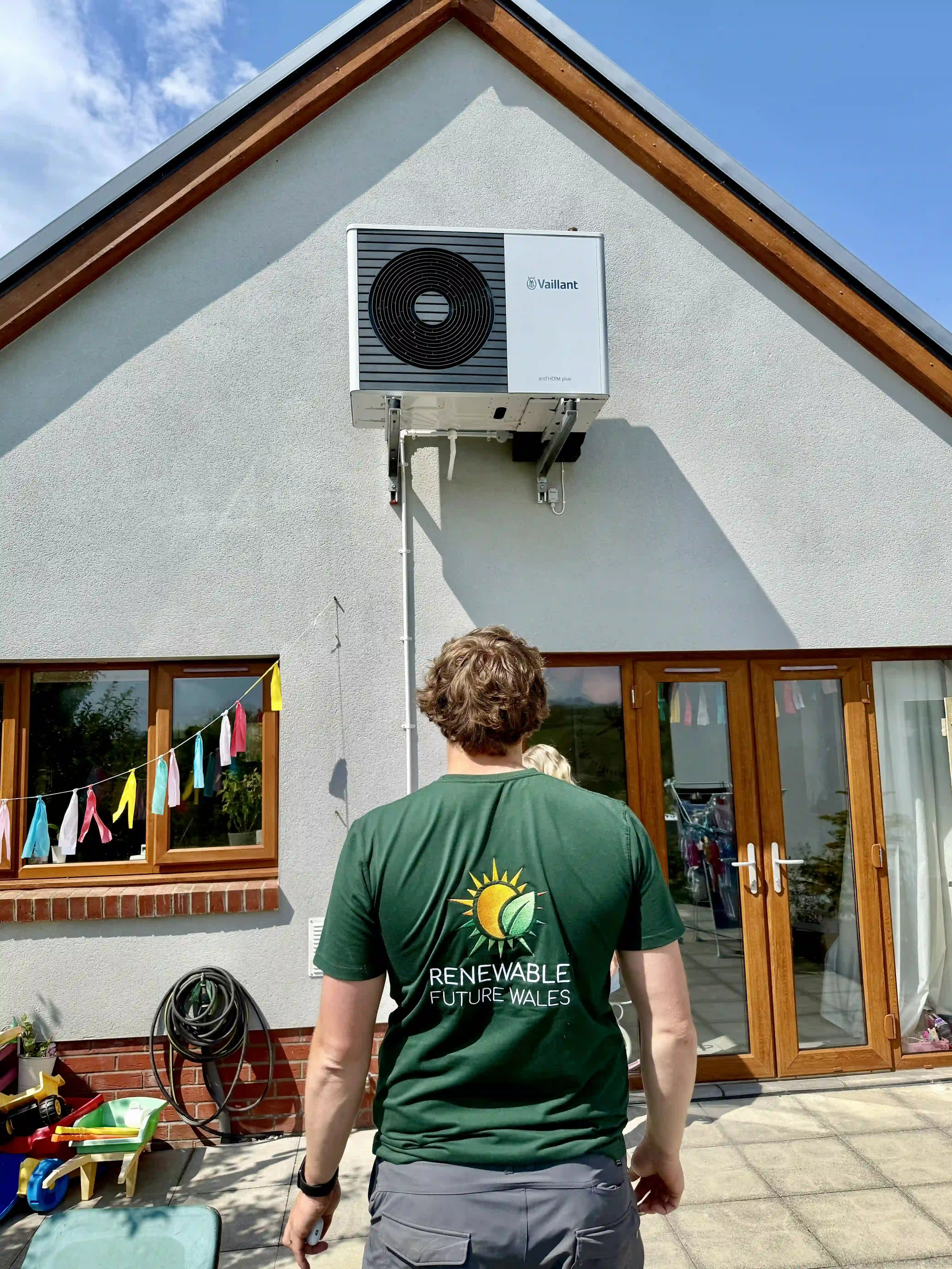 Vaillant Mastertech engineer servicing a heat pump in Pembrokeshire
