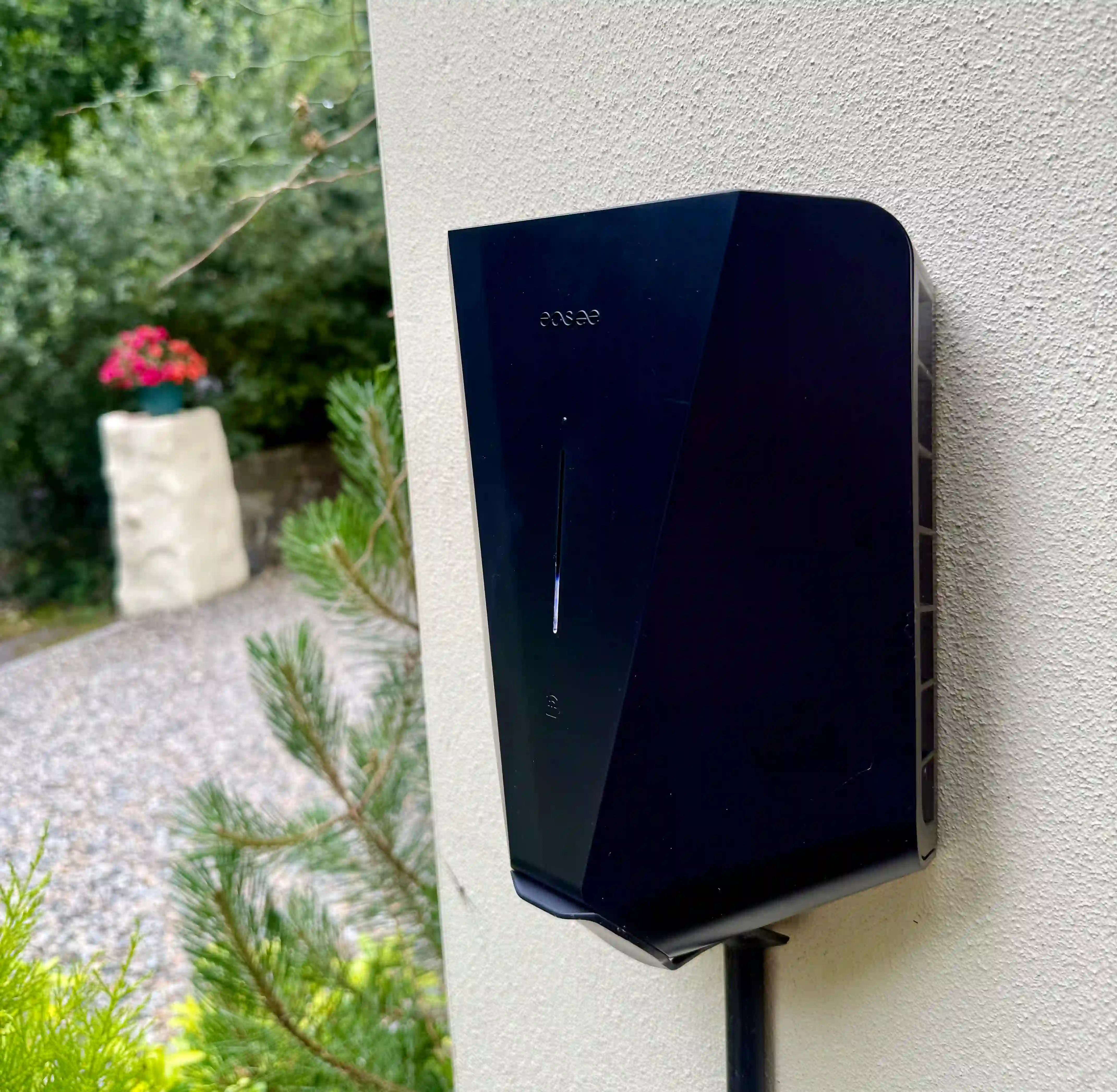 Wall-mounted home EV charger ready for connection at a Pembrokeshire property